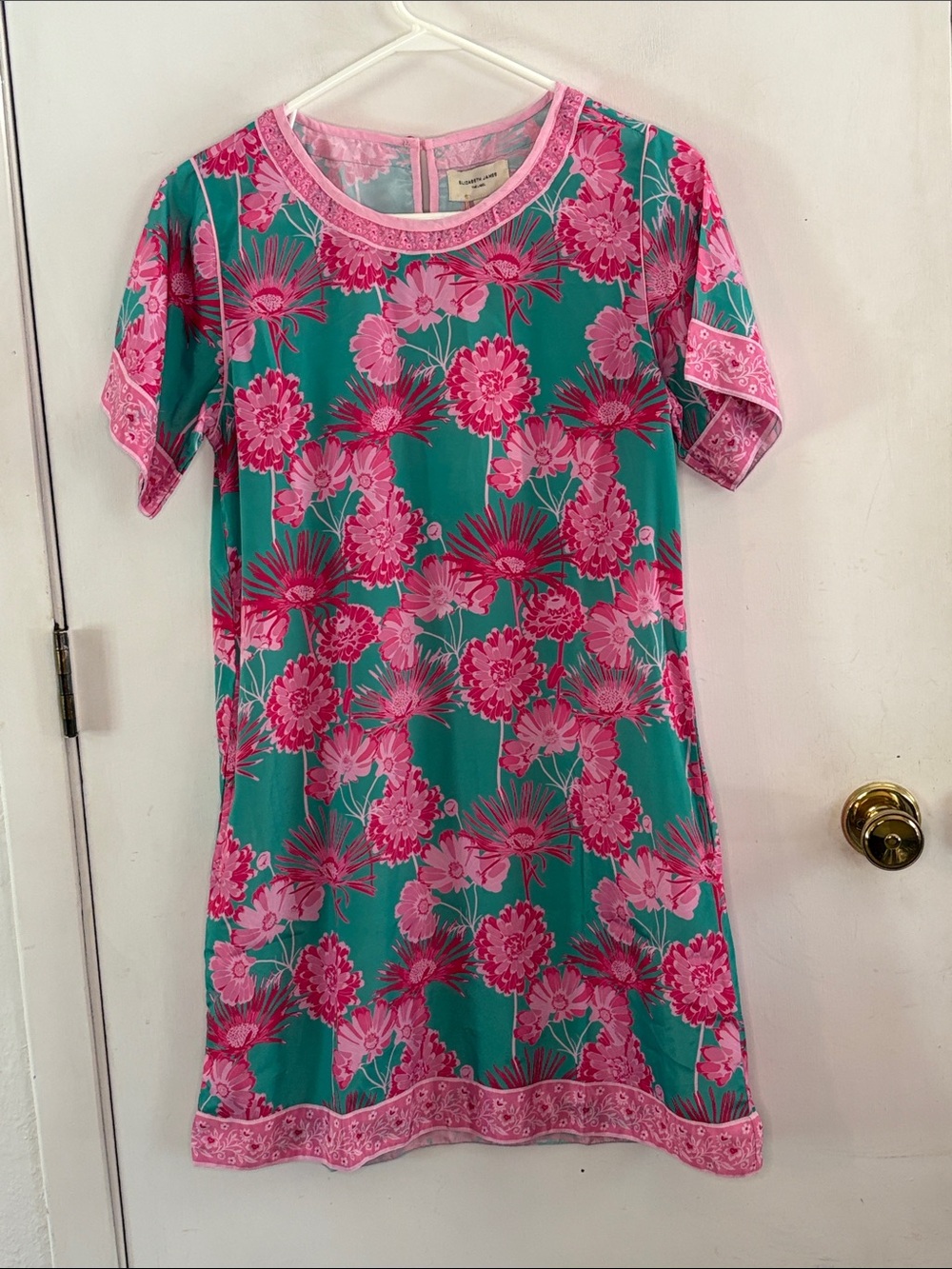Elizabeth James The Label green short sleeve dress hot pink flowers Size Small